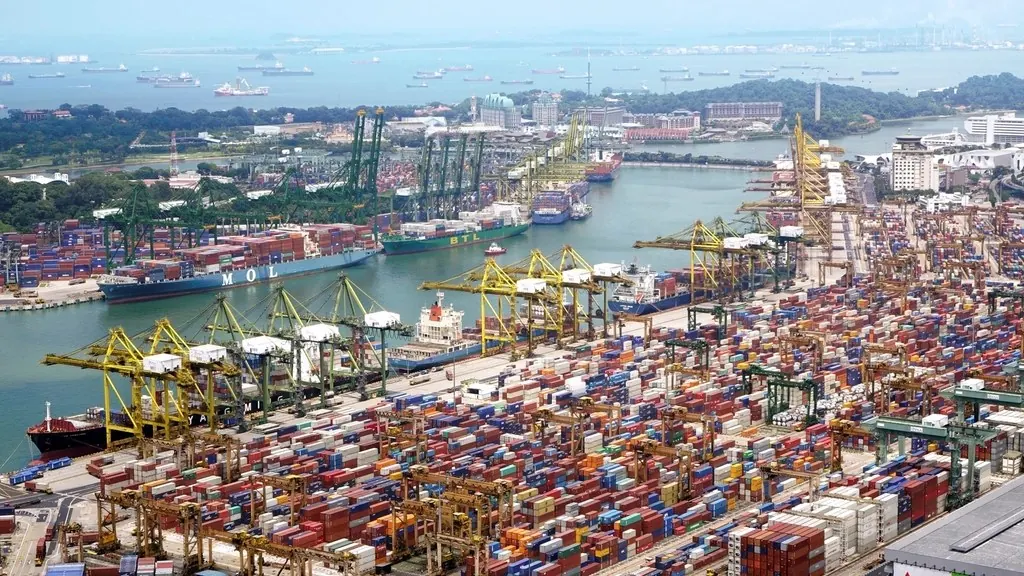 Busy container port from above