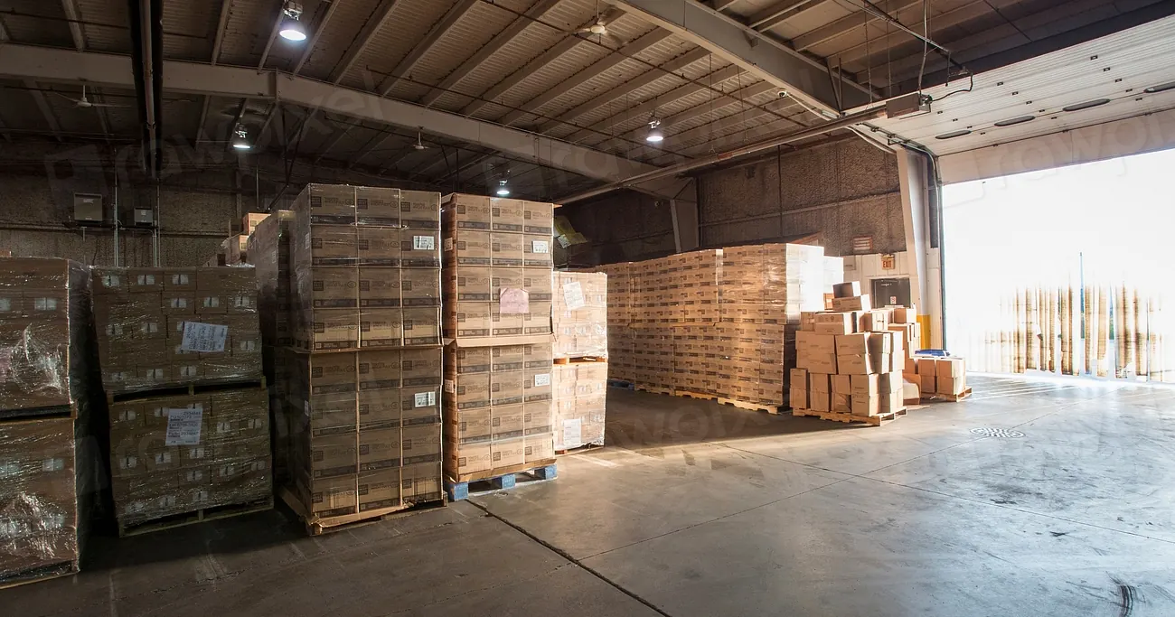 Warehouse with packed pallets ready for delivery